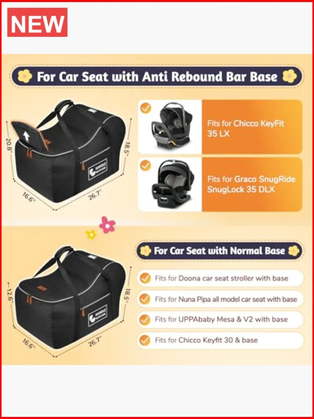 Padded Infant Car Seat Travel Bag with Side Pocket for Air Travel